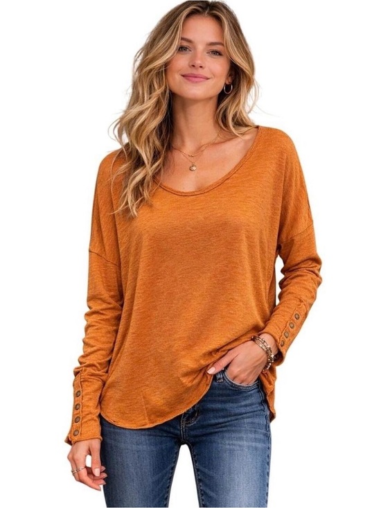 Free People Tops - Free People Long-Sleeve Scoop Neck Top in Rust Orange